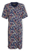 Medaillon Dames Nachthemd - Katoen - Geprint Dessin - Blauw