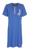 Medaillon Dames Nachthemd - Katoen - Korte Mouwen - Blauw