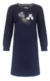 Medaillon Dames Nachthemd - Lange Mouwen - Navy Blauw