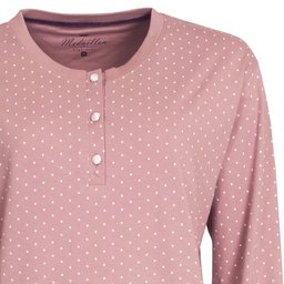 Roze nachthemd met witte stippen en polo sluiting, gemaakt van zacht katoen voor dames