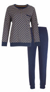 Medaillon Dames Pyjama - 100% Katoen - Blauw met Bloemetjes