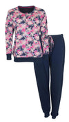 Medaillon Dames Pyjama - Polo Sluiting - Katoen - Diep Blauw