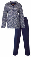 Medaillon Dames Pyjama - Doorknoop - Lange Mouwen - Blauw
