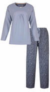 Medaillon Dames Pyjama - Lange Mouwen - Ronde Hals - Grijs