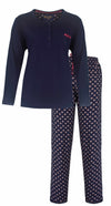 Medaillon Dames Pyjama - Polo Sluiting - Navy Blauw