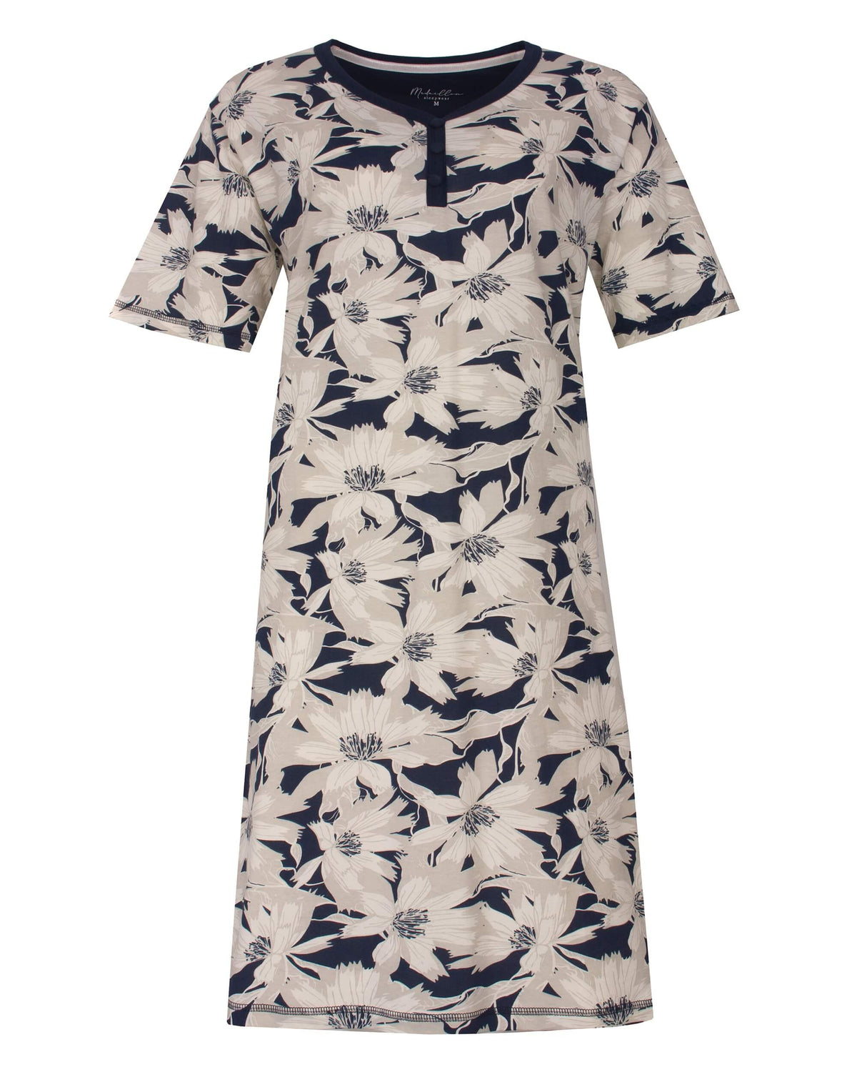 Medaillon Dames Nachthemd- V- Hals - Blauw - vooraanzicht