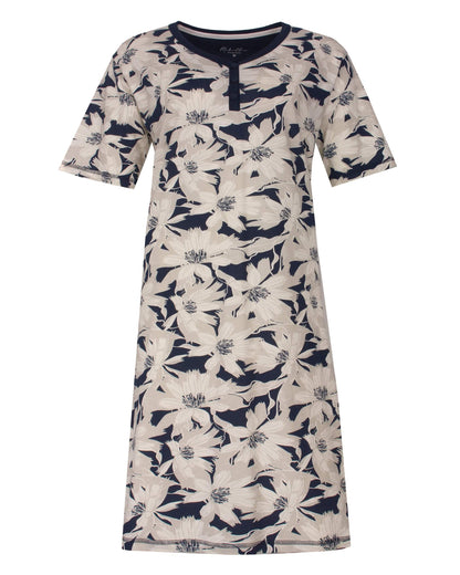 Medaillon Dames Nachthemd- V- Hals - Blauw - vooraanzicht