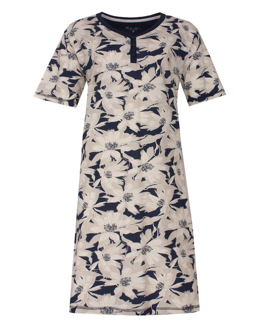 Medaillon Dames Nachthemd- V- Hals - Blauw - vooraanzicht