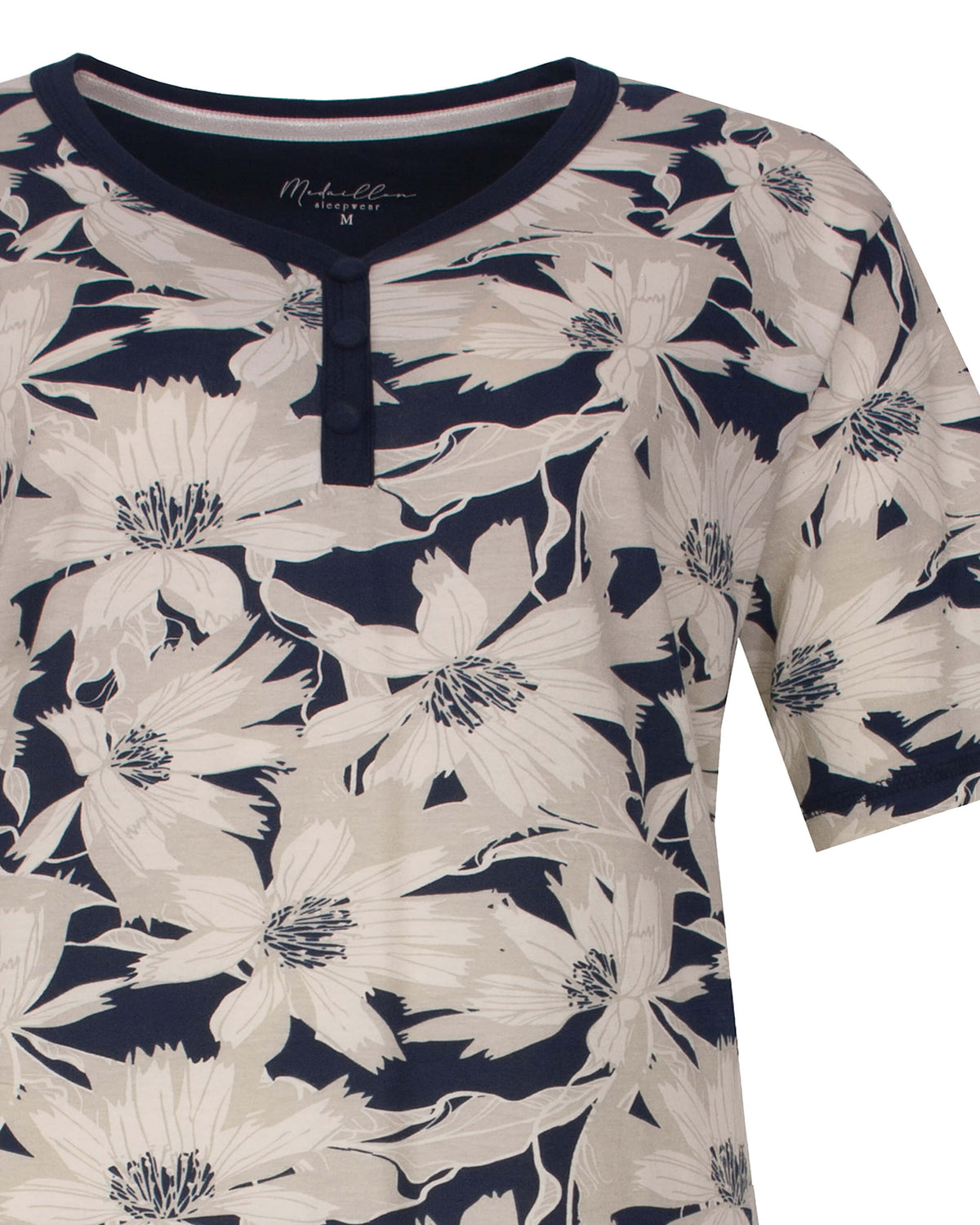 Medaillon Dames Nachthemd- V- Hals - Blauw - detail