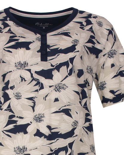 Medaillon Dames Nachthemd- V- Hals - Blauw - detail