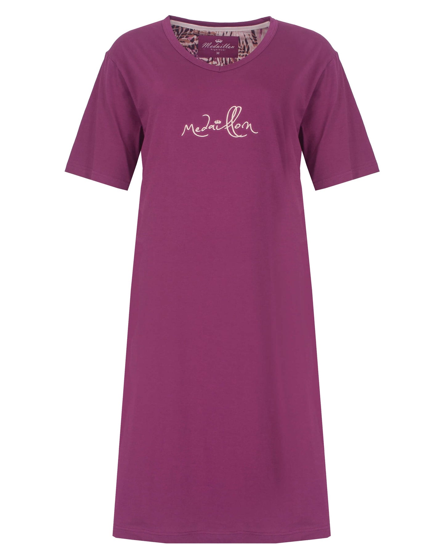 Medaillon Dames Nachthemd - Korte Mouwen - Violet - vooraanzicht