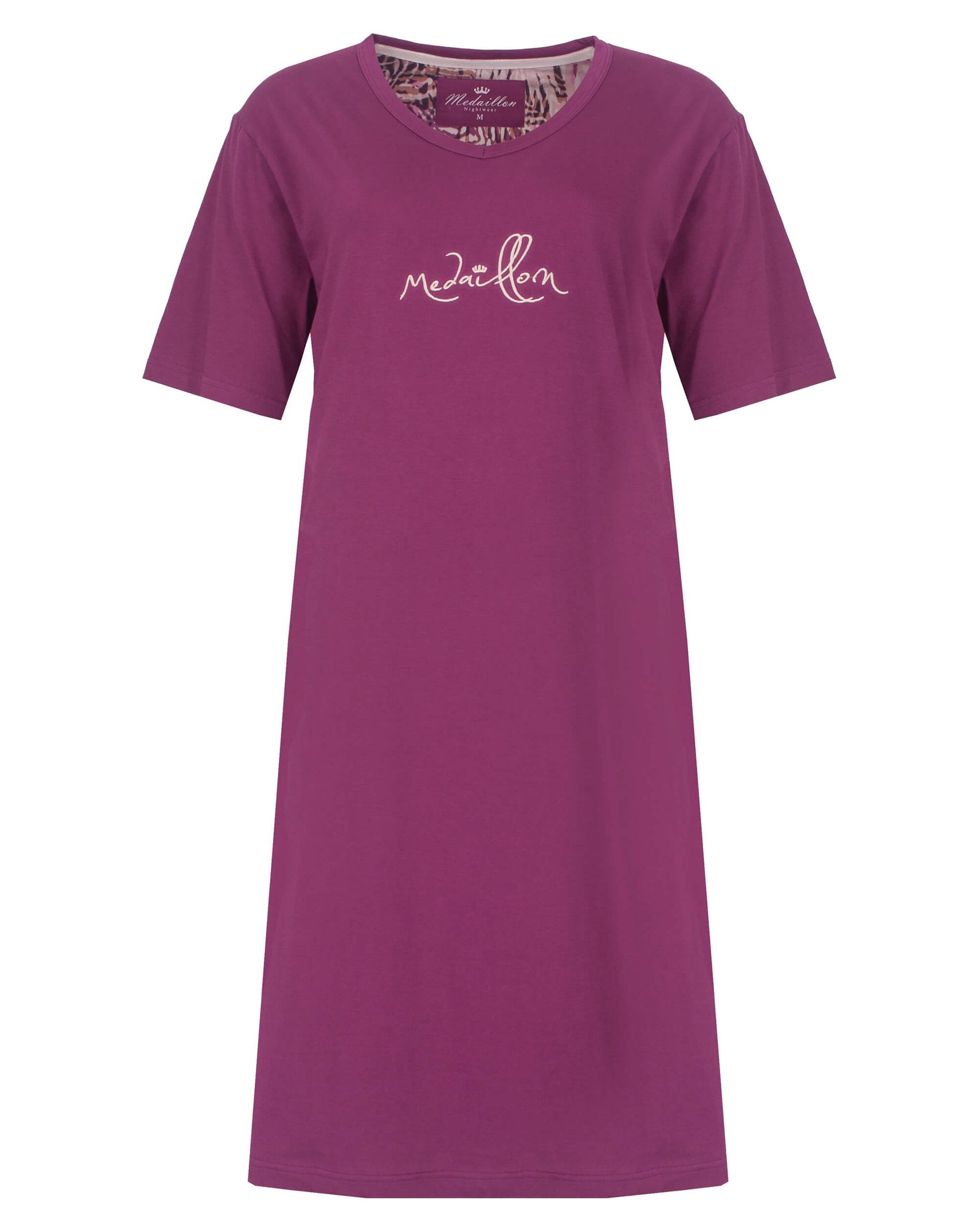 Medaillon Dames Nachthemd - Korte Mouwen - Violet - vooraanzicht