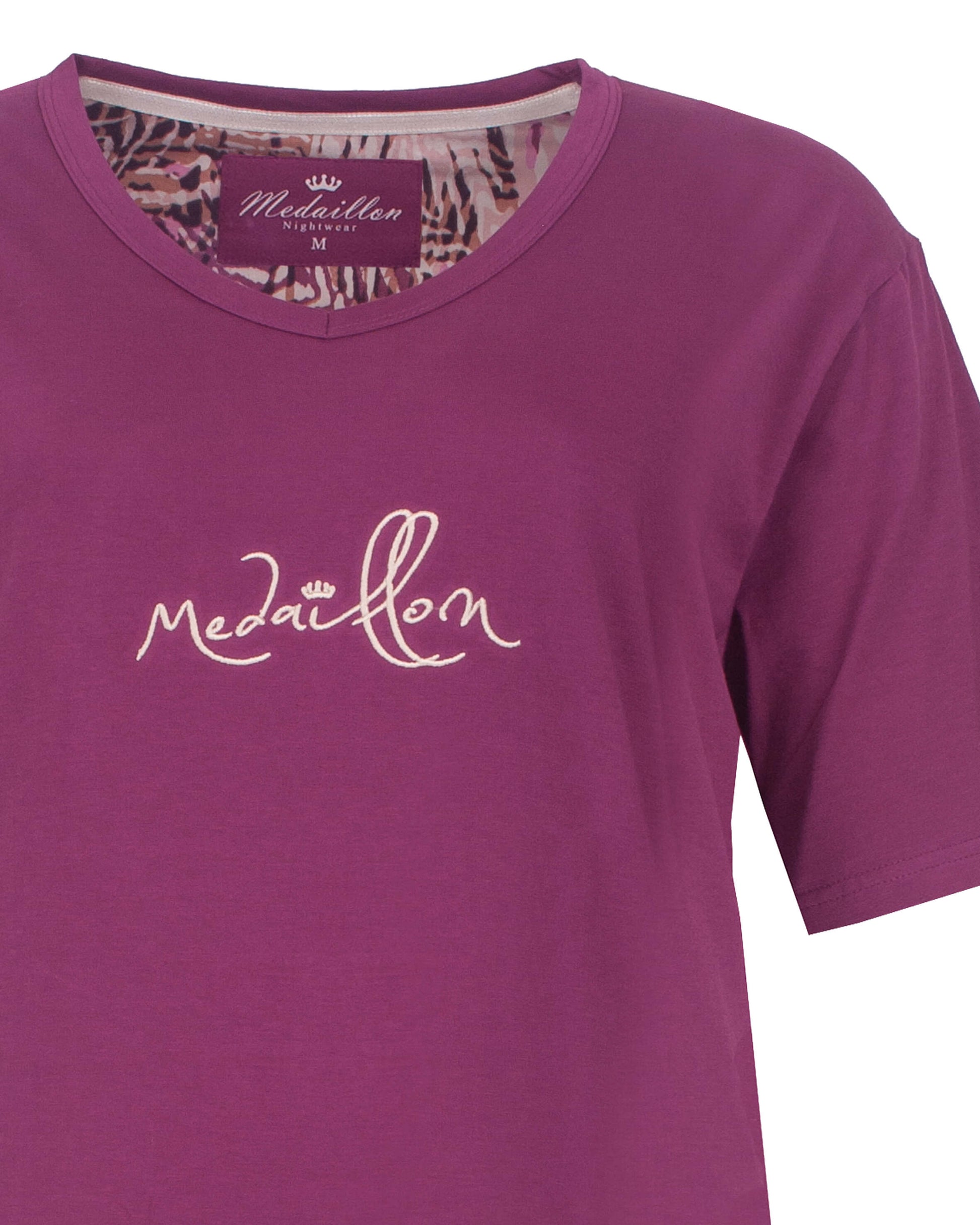 Medaillon Dames Nachthemd - Korte Mouwen - Violet - detail