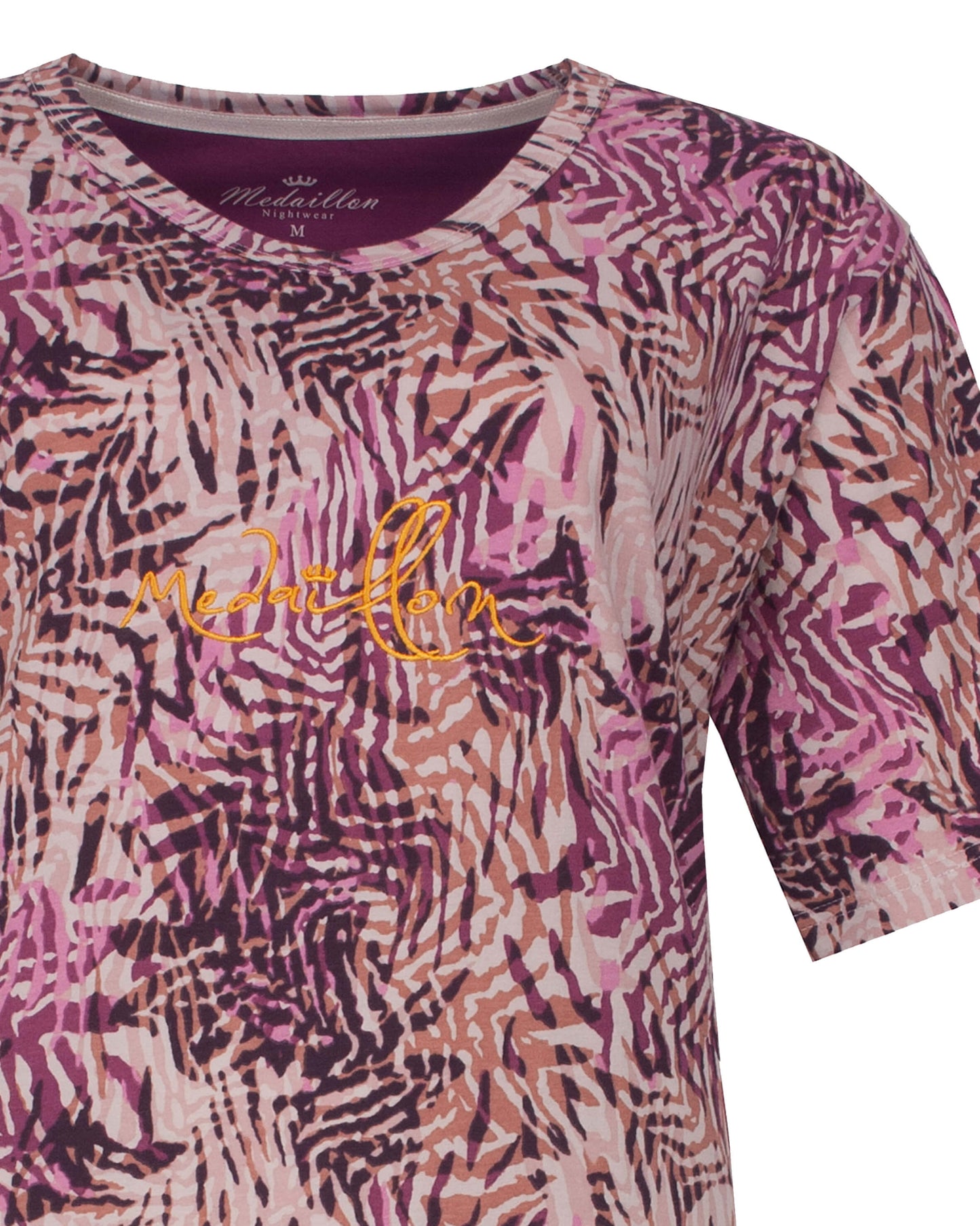  Medaillon Dames Nachthemd - Korte Mouwen -  Violet - detail