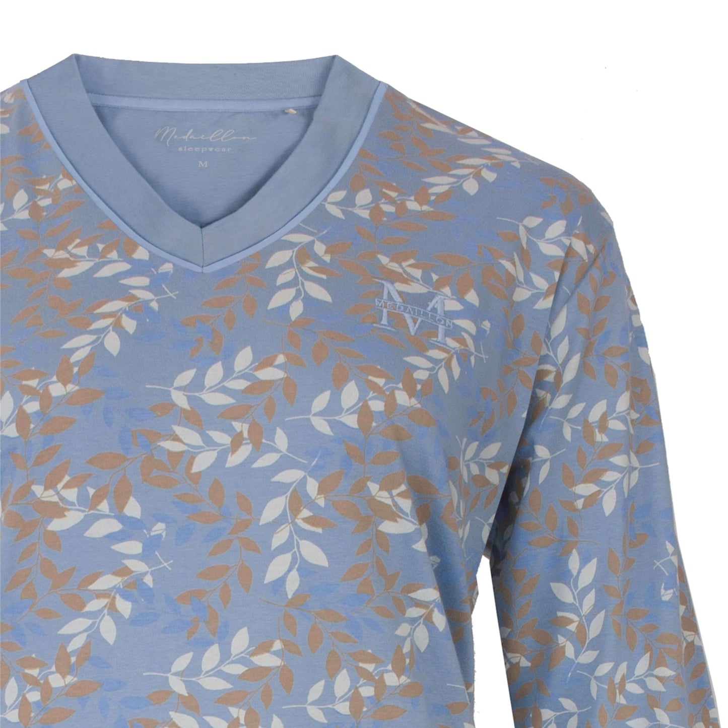 Medaillon dames Nachthemd - Lange Mouwen - Borduur op borst -   Blauw - detail