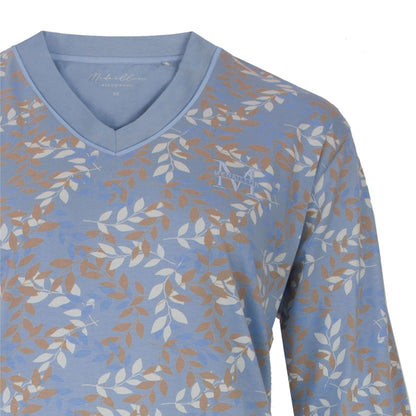 Medaillon dames Nachthemd - Lange Mouwen - Borduur op borst -   Blauw - detail