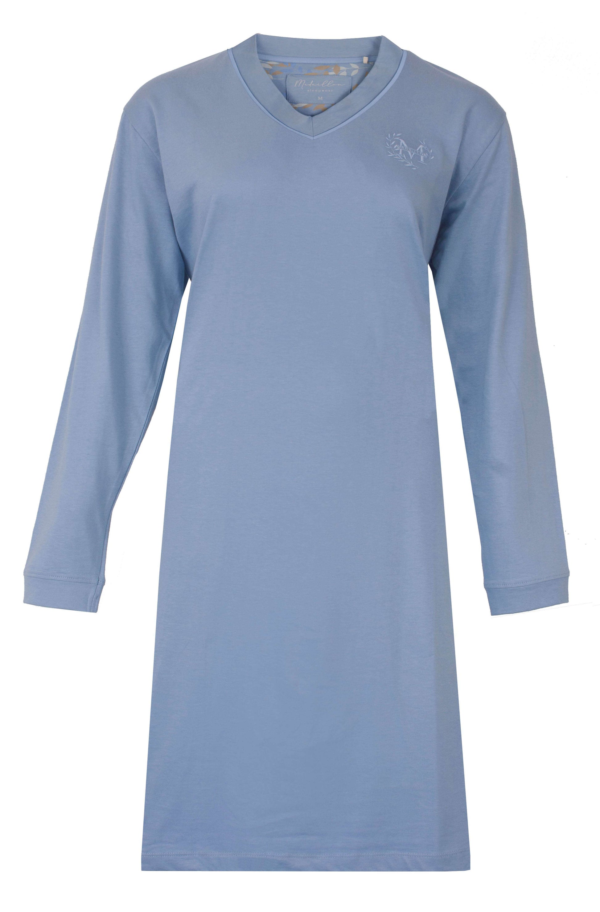 Medaillon dames Nachthemd - Lange Mouwen -  Blauw - vooraanzicht