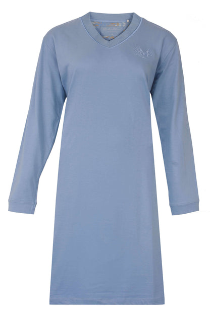 Medaillon dames Nachthemd - Lange Mouwen -  Blauw - vooraanzicht