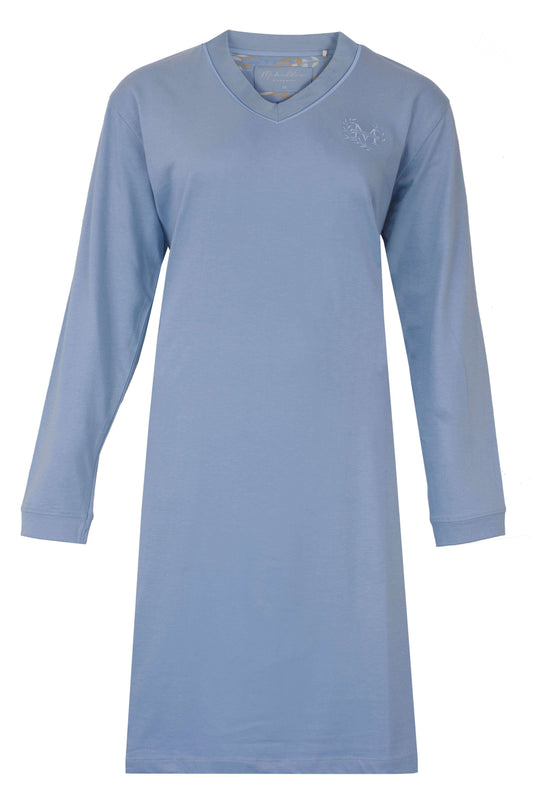 Medaillon dames Nachthemd - Lange Mouwen -  Blauw - vooraanzicht