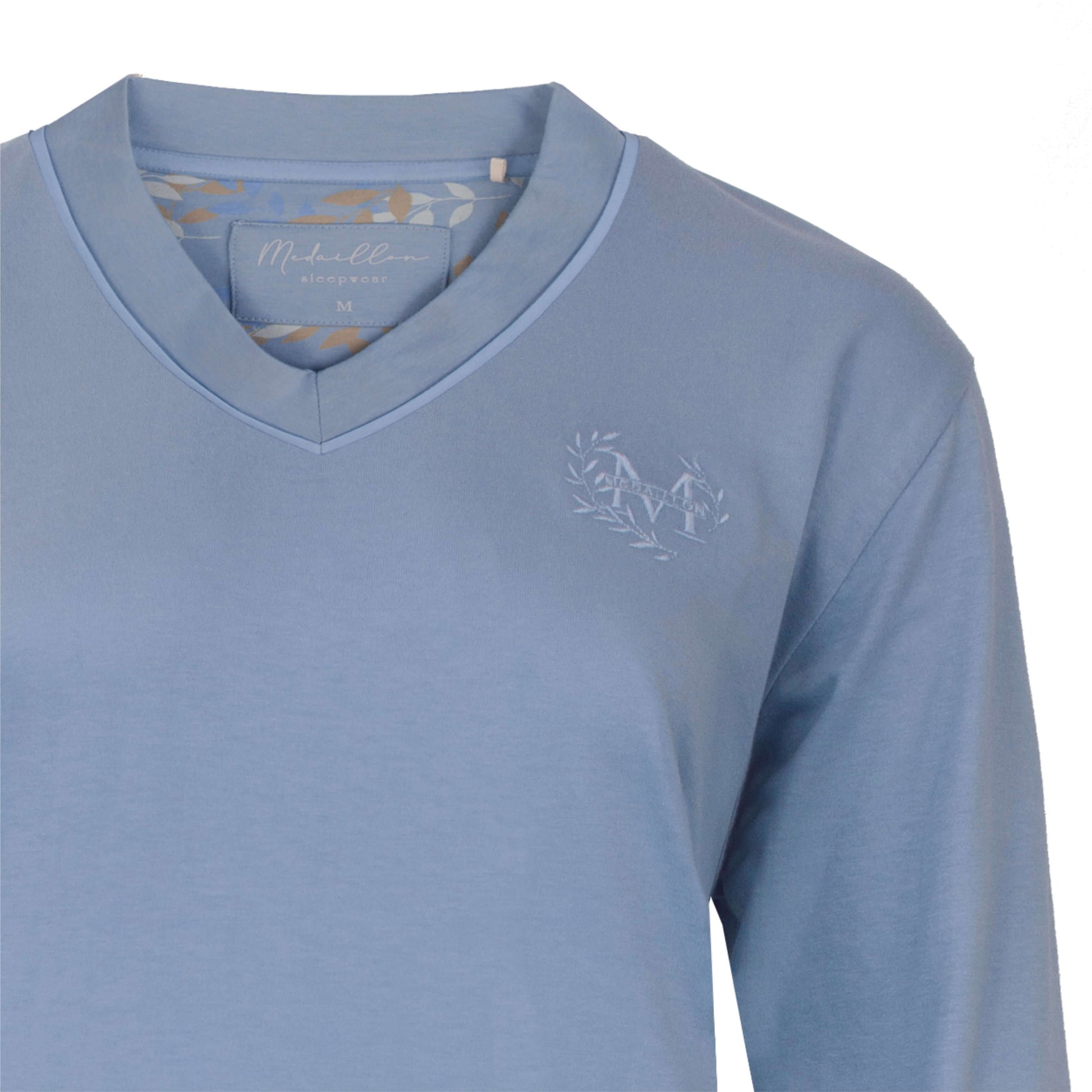 Medaillon dames Nachthemd - Lange Mouwen -  Blauw - detail