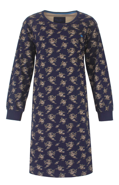 Medaillon dames Nachthemd - Lange Mouwen -  Donker Blauw - vooraanzicht