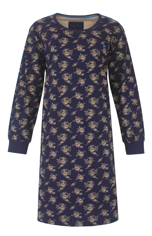 Medaillon dames Nachthemd - Lange Mouwen -  Donker Blauw - vooraanzicht
