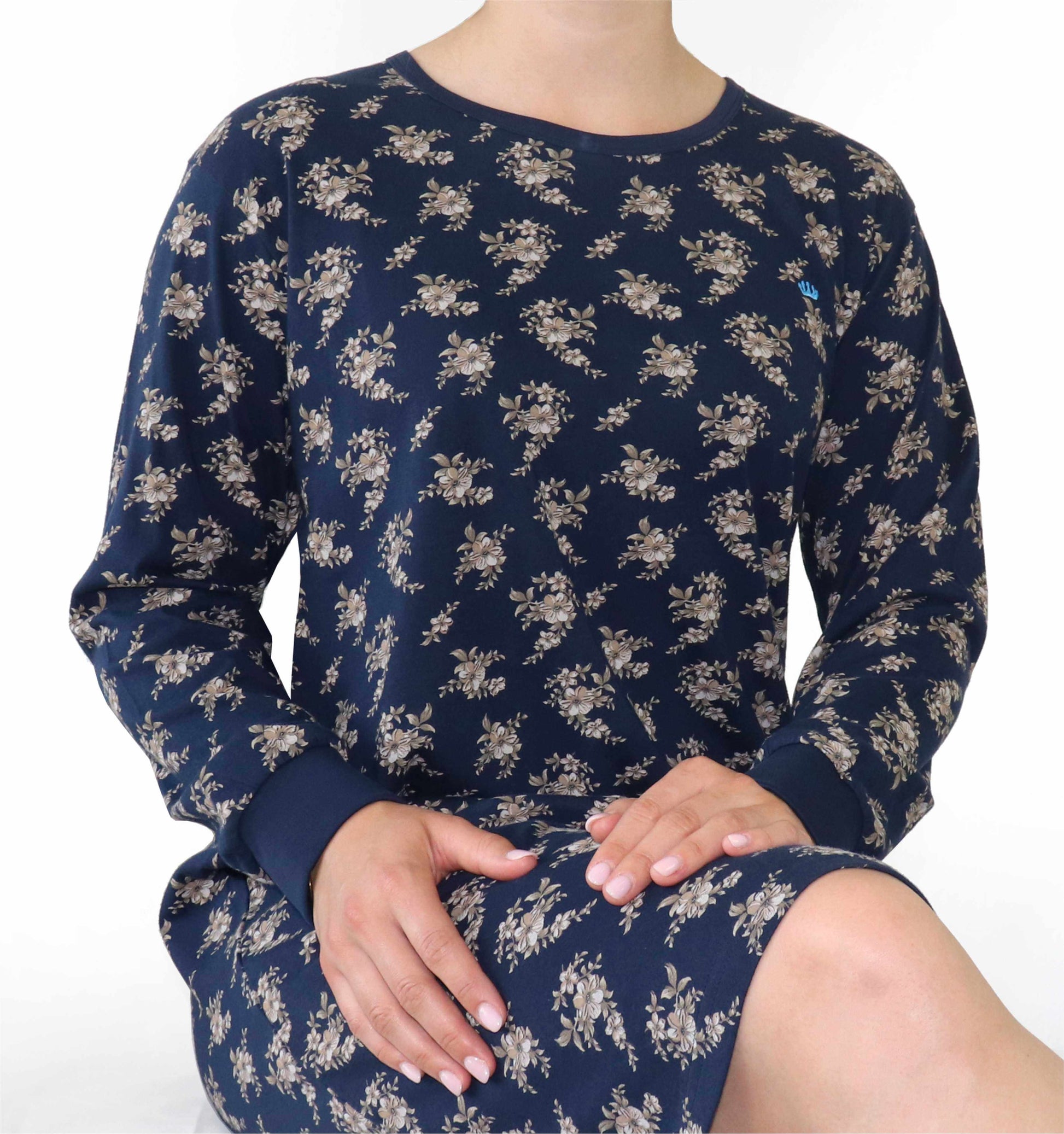 Medaillon dames Nachthemd - Lange Mouwen -  Donker Blauw - afbeelding 5