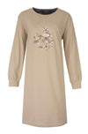 Medaillon dames Nachthemd - Lange Mouwen - Katoen - Beige
