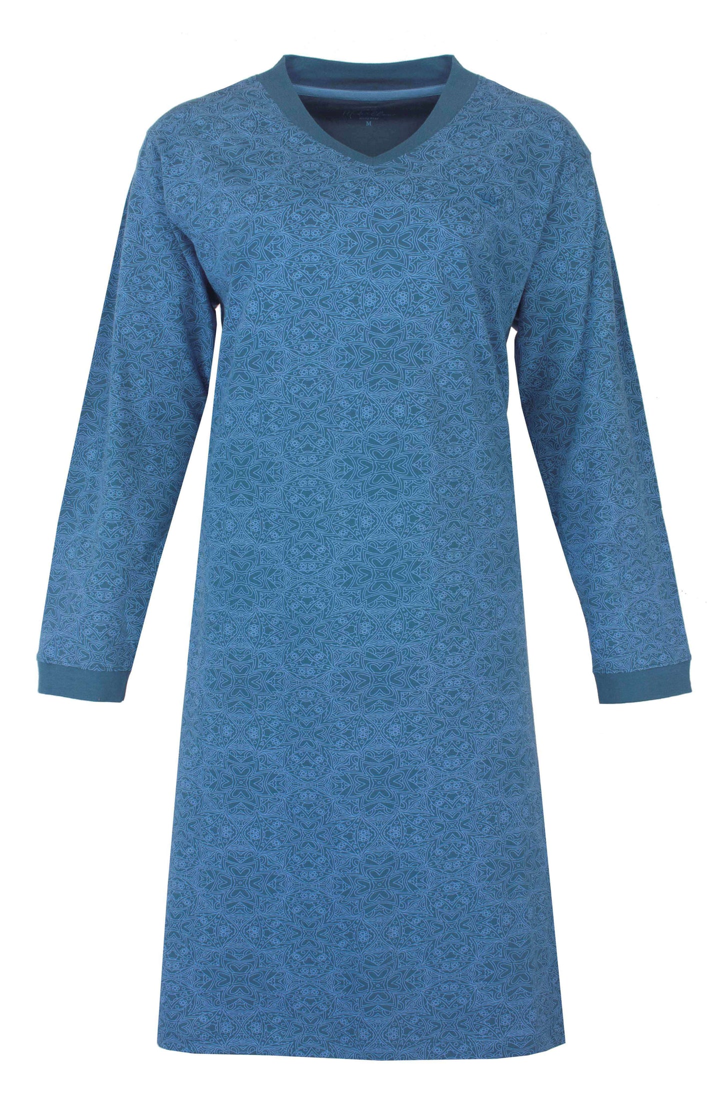 Medaillon dames Nachthemd - Lange Mouwen - Petrol Blauw - vooraanzicht