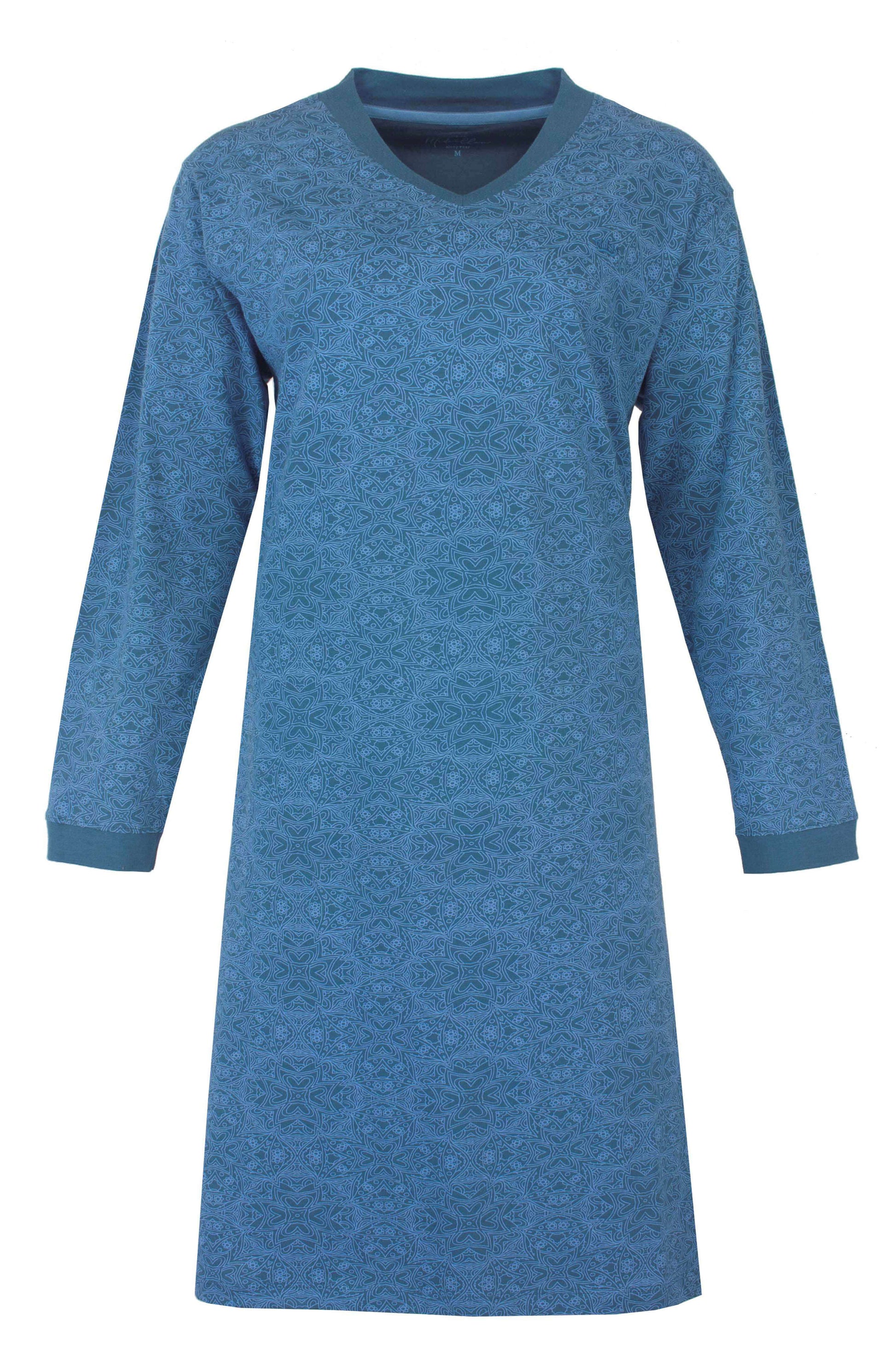 Medaillon dames Nachthemd - Lange Mouwen - Petrol Blauw - vooraanzicht