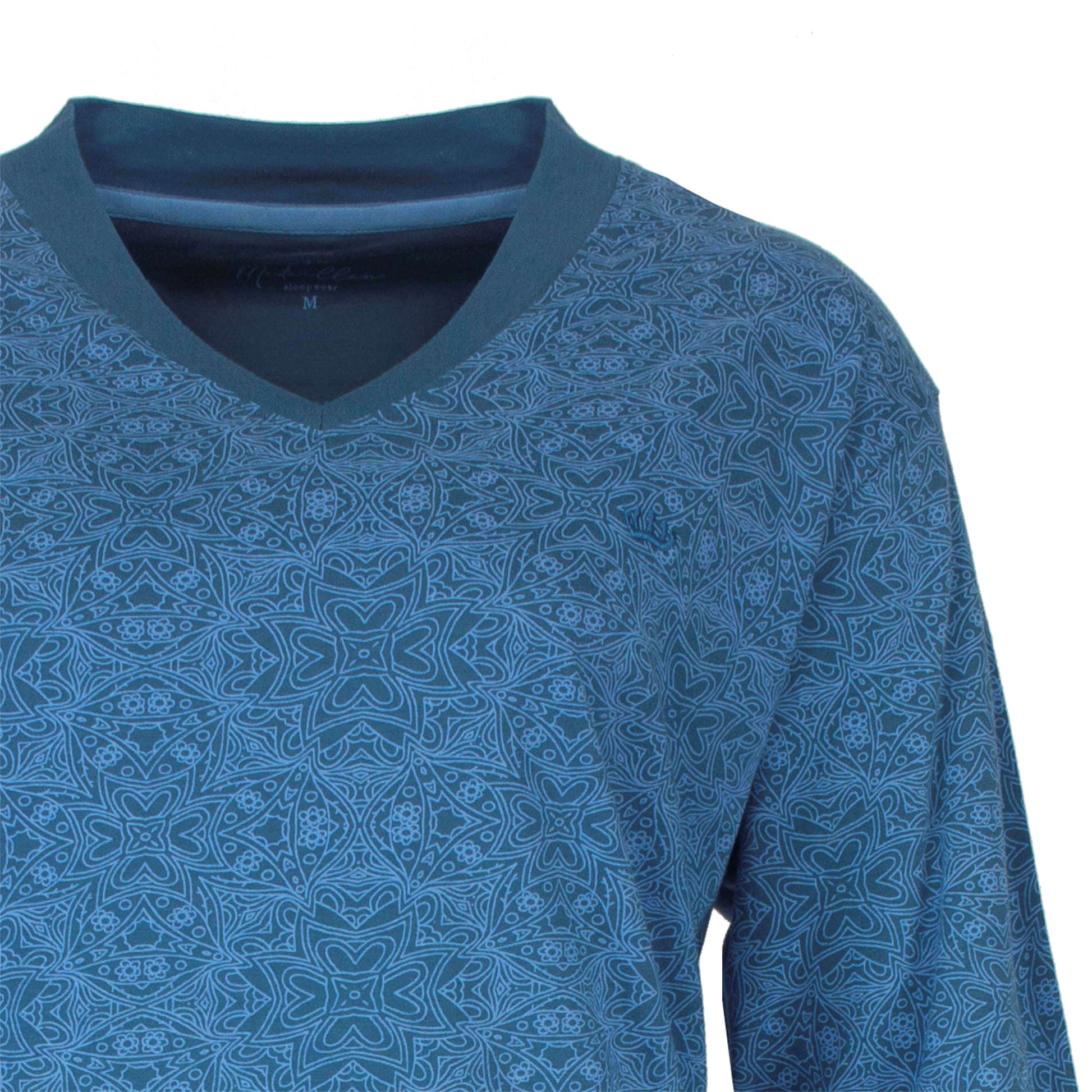 Medaillon dames Nachthemd - Lange Mouwen - Petrol Blauw - detail