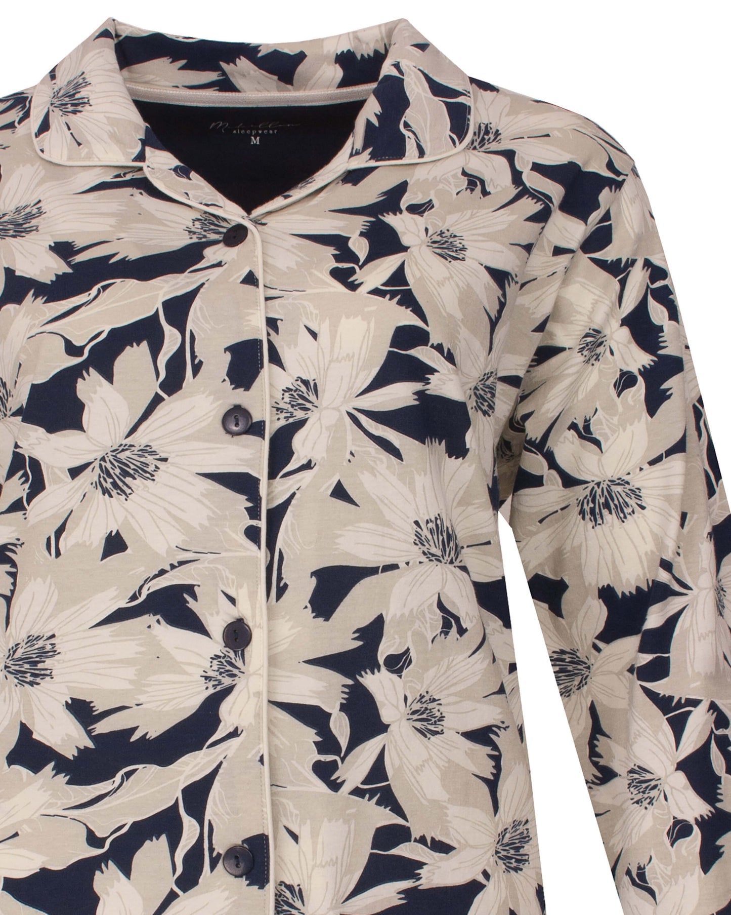  Medaillon Dames Pyjama - Doorknoop - Katoen  - Donker Blauw - detail