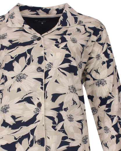  Medaillon Dames Pyjama - Doorknoop - Katoen  - Donker Blauw - detail