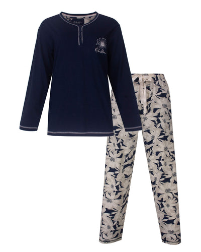 Medaillon Dames Pyjama - Lange Mouwen - Donker Blauw