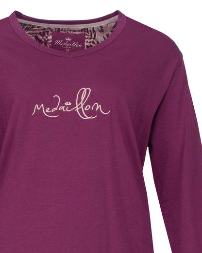 Medaillon Dames Pyjama - Lange Mouwen - Violet - detail