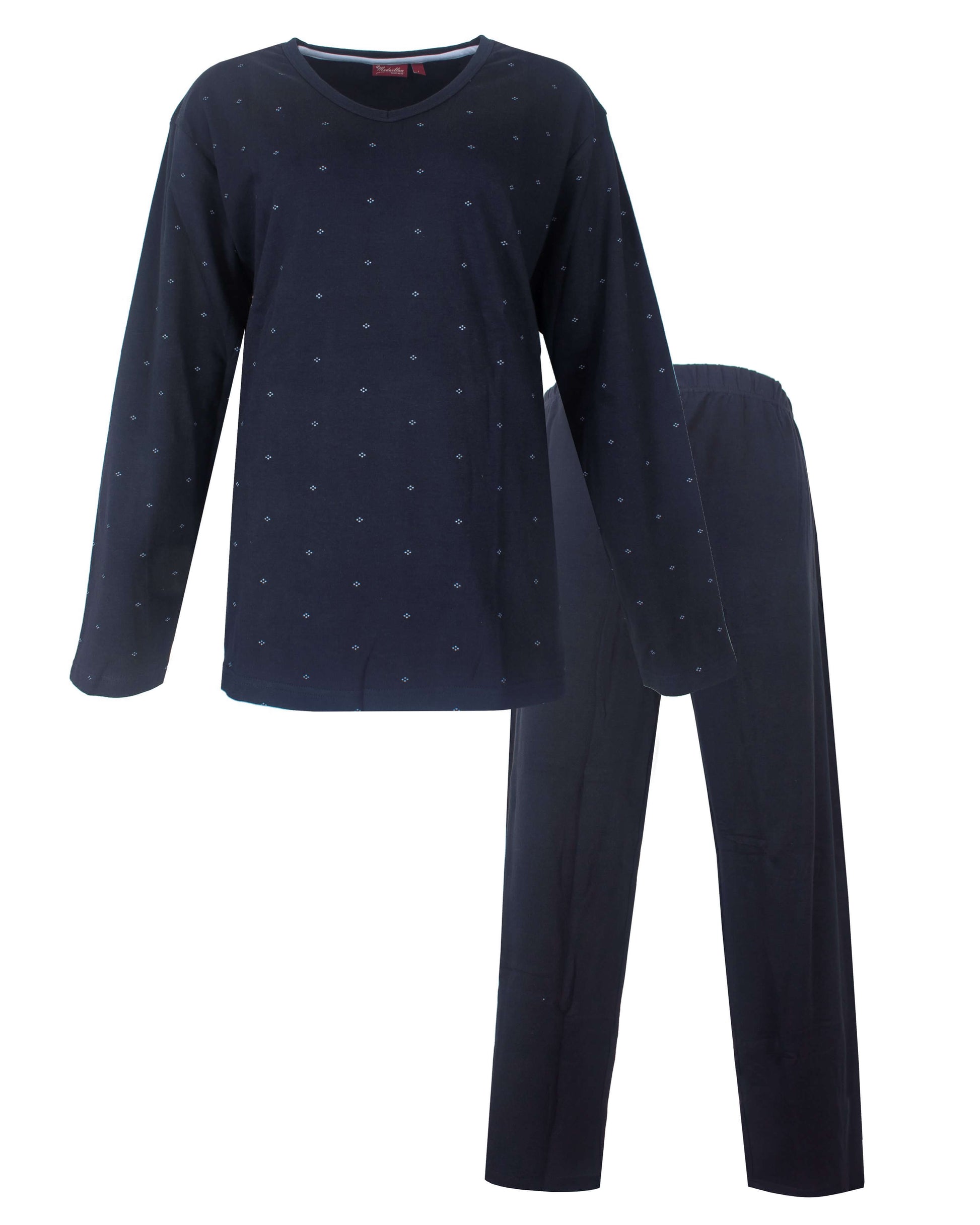 Medaillon Dames Pyjama - Lange Mouwen - V-hals - Donker Blauw - vooraanzicht
