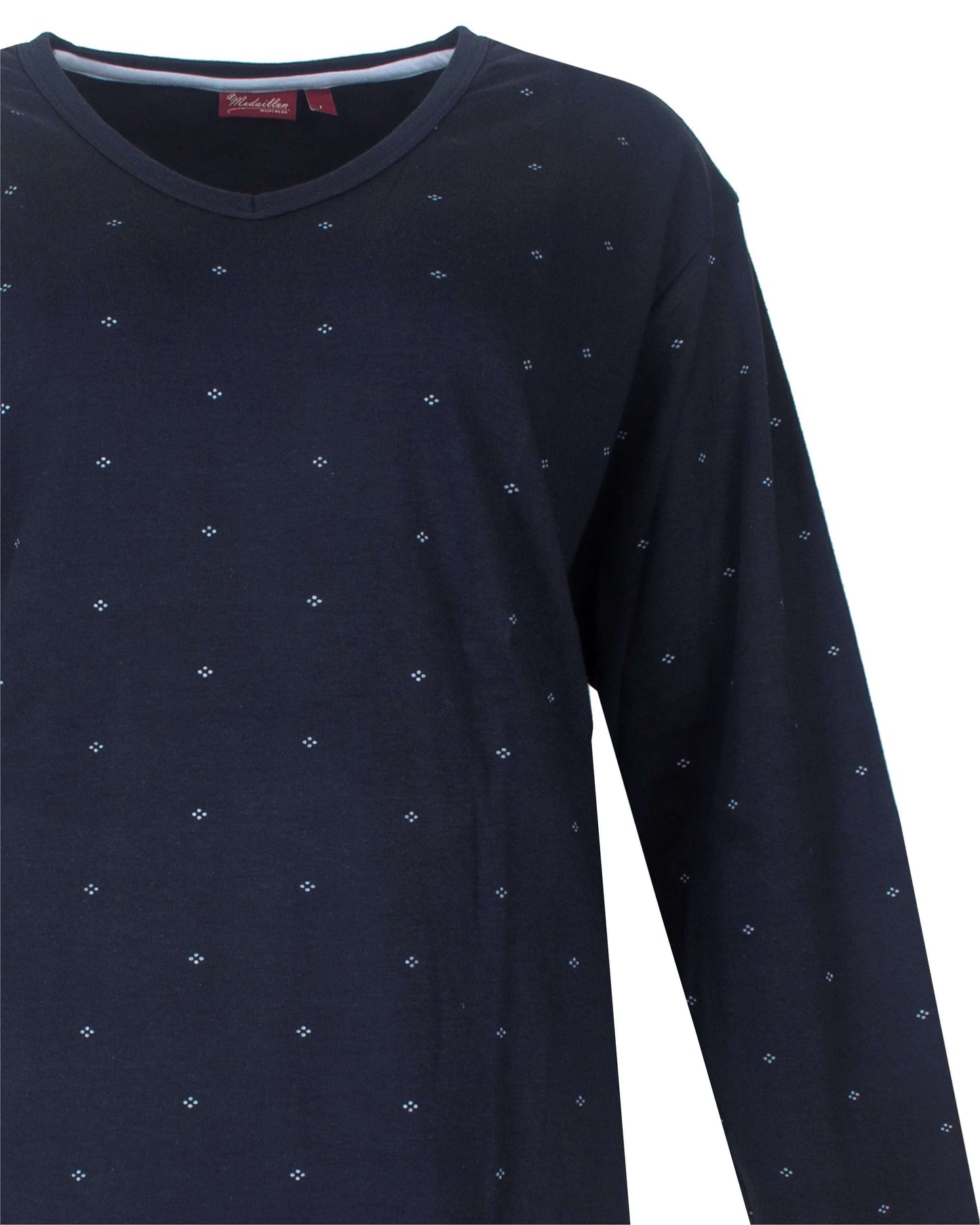Medaillon Dames Pyjama - Lange Mouwen - V-hals - Donker Blauw - achteraanzicht