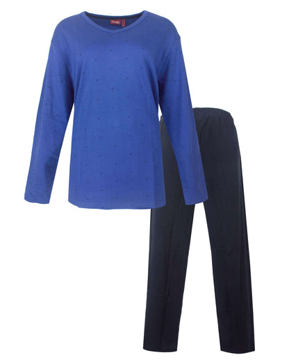  Medaillon Dames Pyjama-  licht blauw - Lange Mouwen  - vooraanzicht
