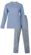 Medaillon Dames Pyjama - Lange Mouwen - V-hals - Blauw