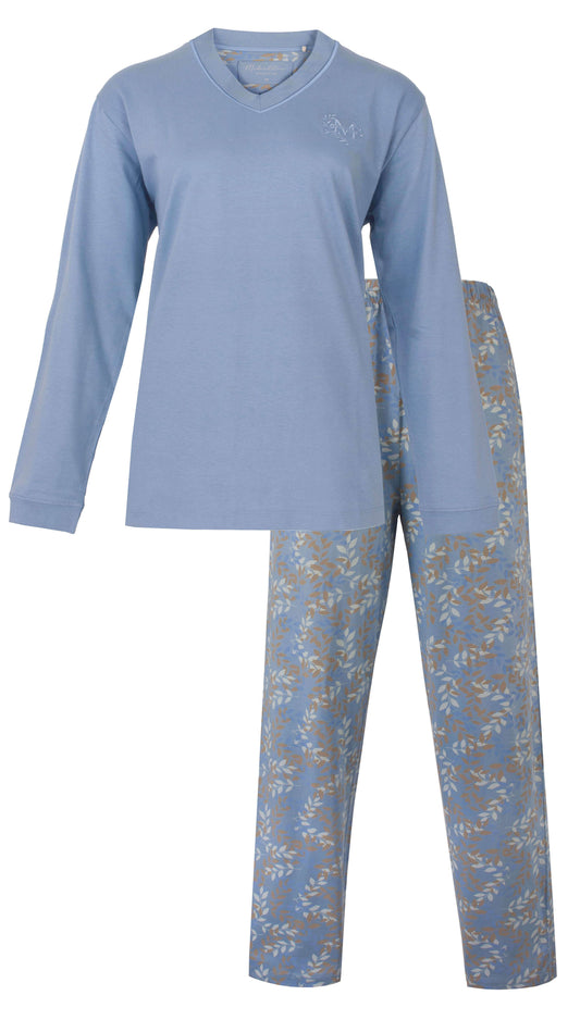 Medaillon dames Pyjama - Lange Mouwen -  Blauw - vooraanzicht