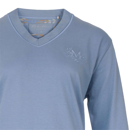 Medaillon dames Pyjama - Lange Mouwen -  Blauw - detail