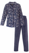 Medaillon Dames Pyjama - Velours - Doorknoop - Donker Blauw
