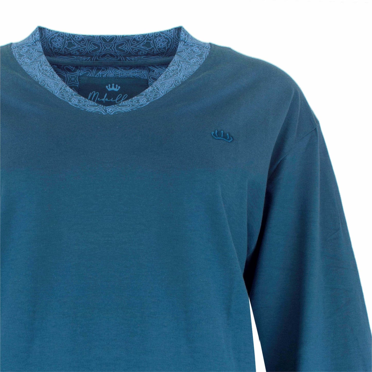  Medaillon dames Pyjama -Lange Mouwen -  Petrol Blauw - detail