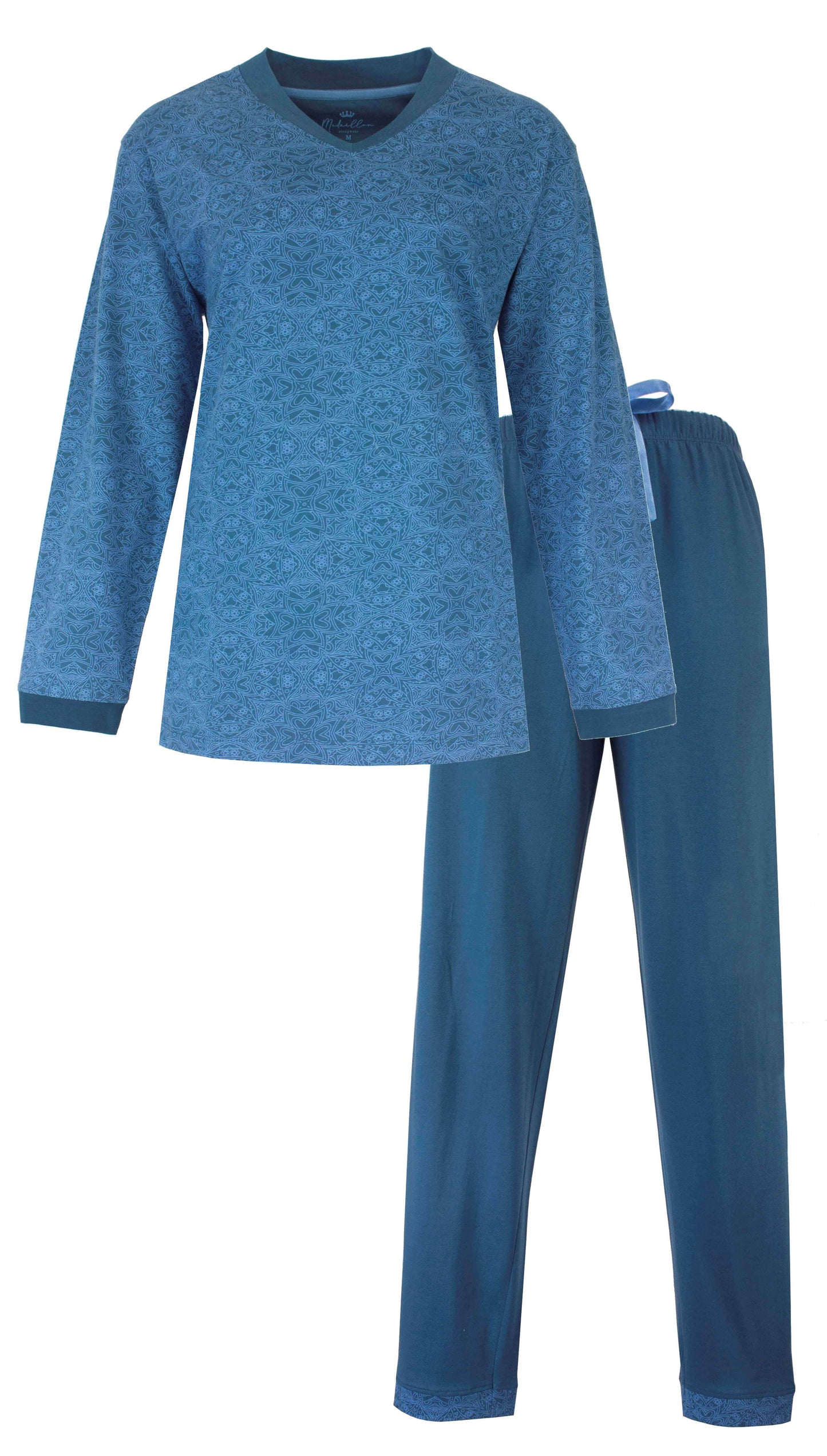 Medaillon dames Pyjama - Lange Mouwen  - Petrol Blauw - vooraanzicht