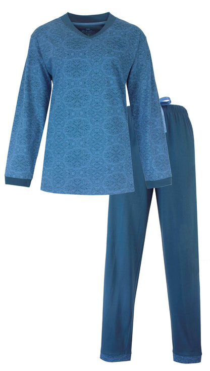 Medaillon dames Pyjama - Lange Mouwen  - Petrol Blauw - vooraanzicht