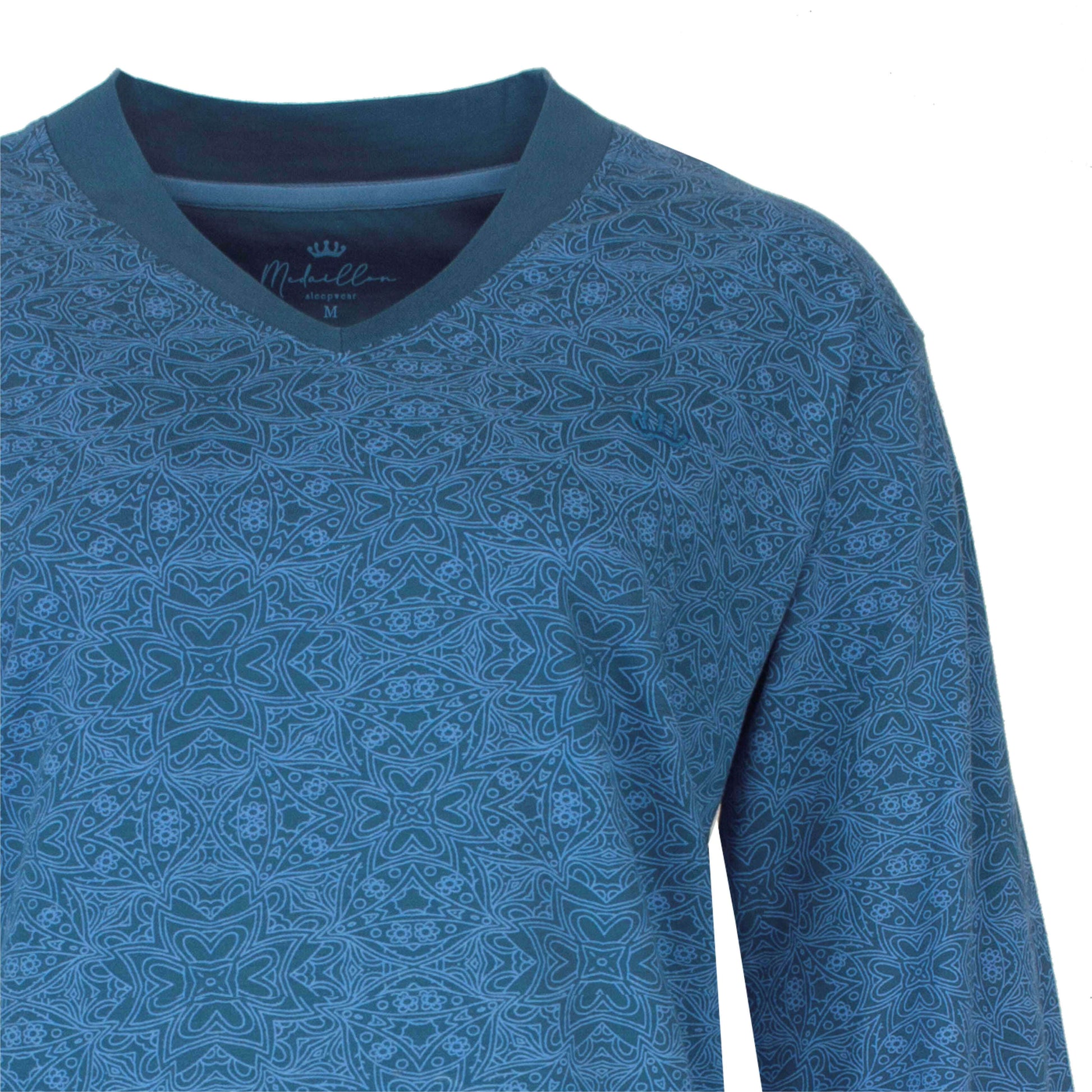 Medaillon dames Pyjama - Lange Mouwen  - Petrol Blauw - detail