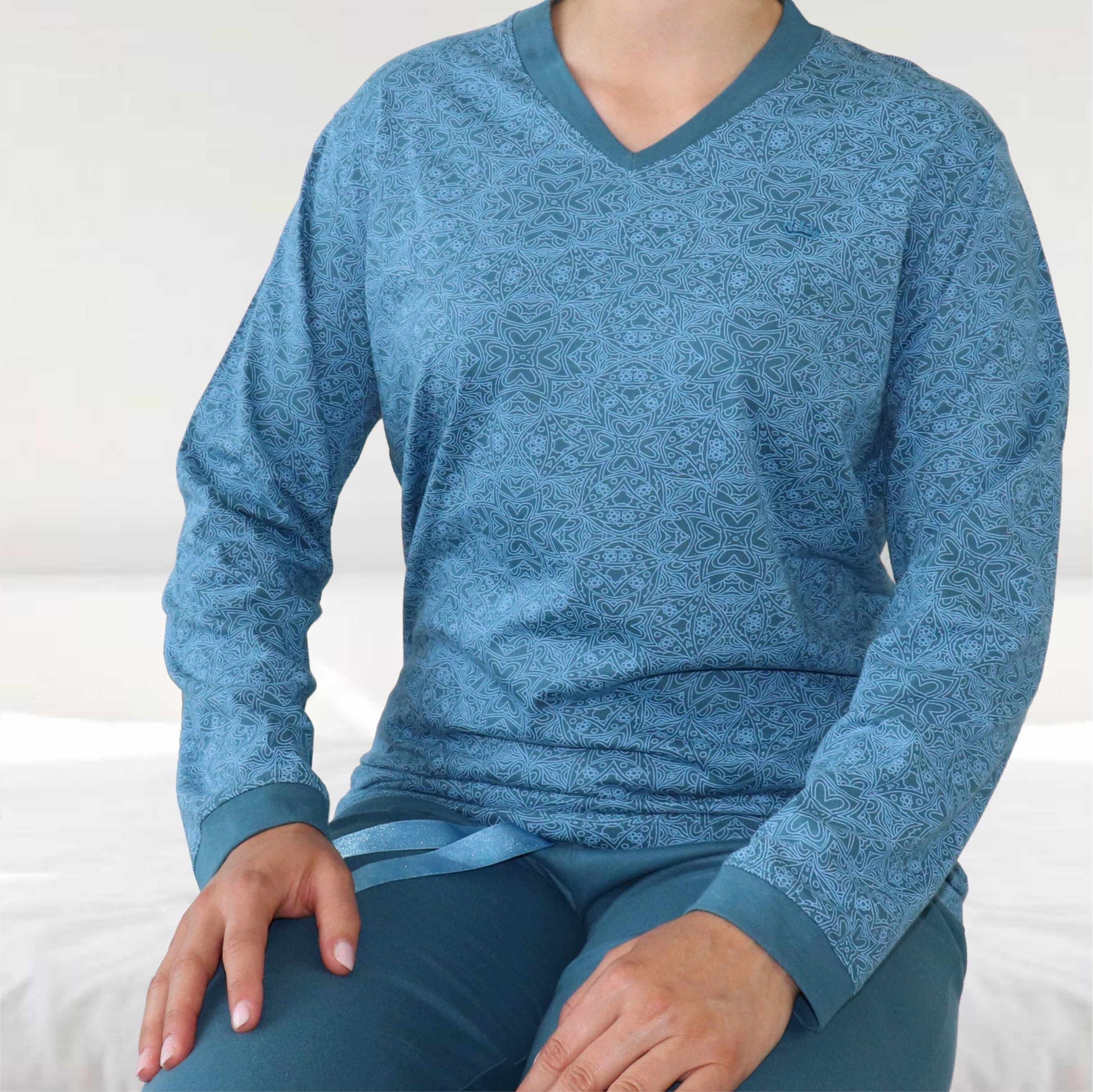 Medaillon dames Pyjama - Lange Mouwen  - Petrol Blauw - afbeelding 5