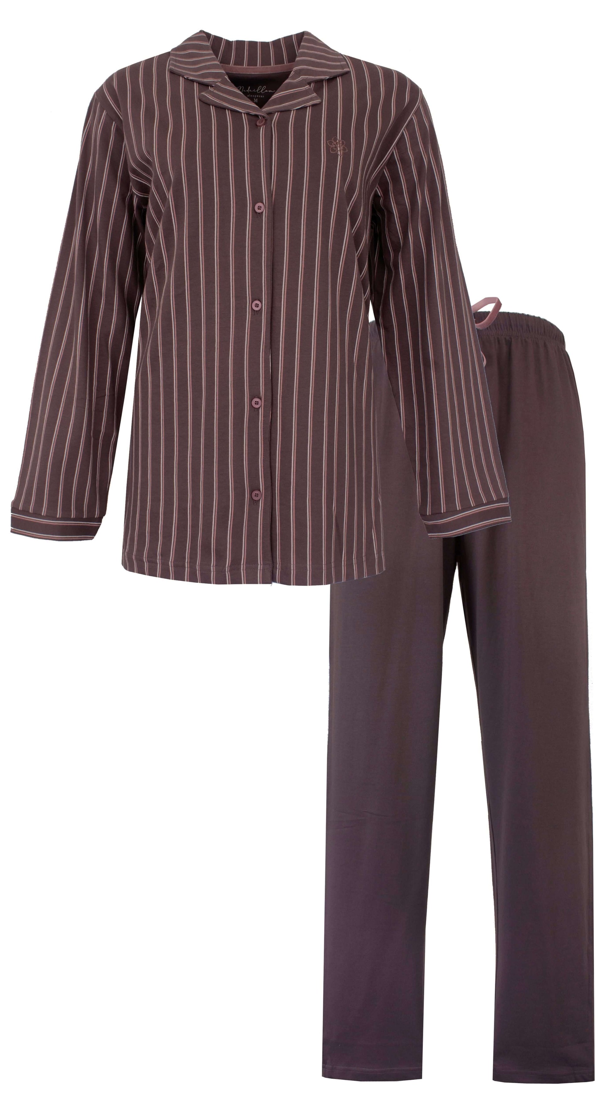 Medaillon dames - Doorknoop Pyjama - Lange - Bruin - vooraanzicht
