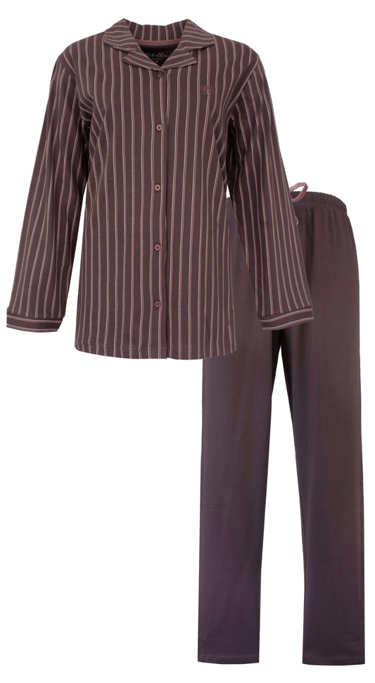 Medaillon dames - Doorknoop Pyjama - Lange - Bruin - vooraanzicht