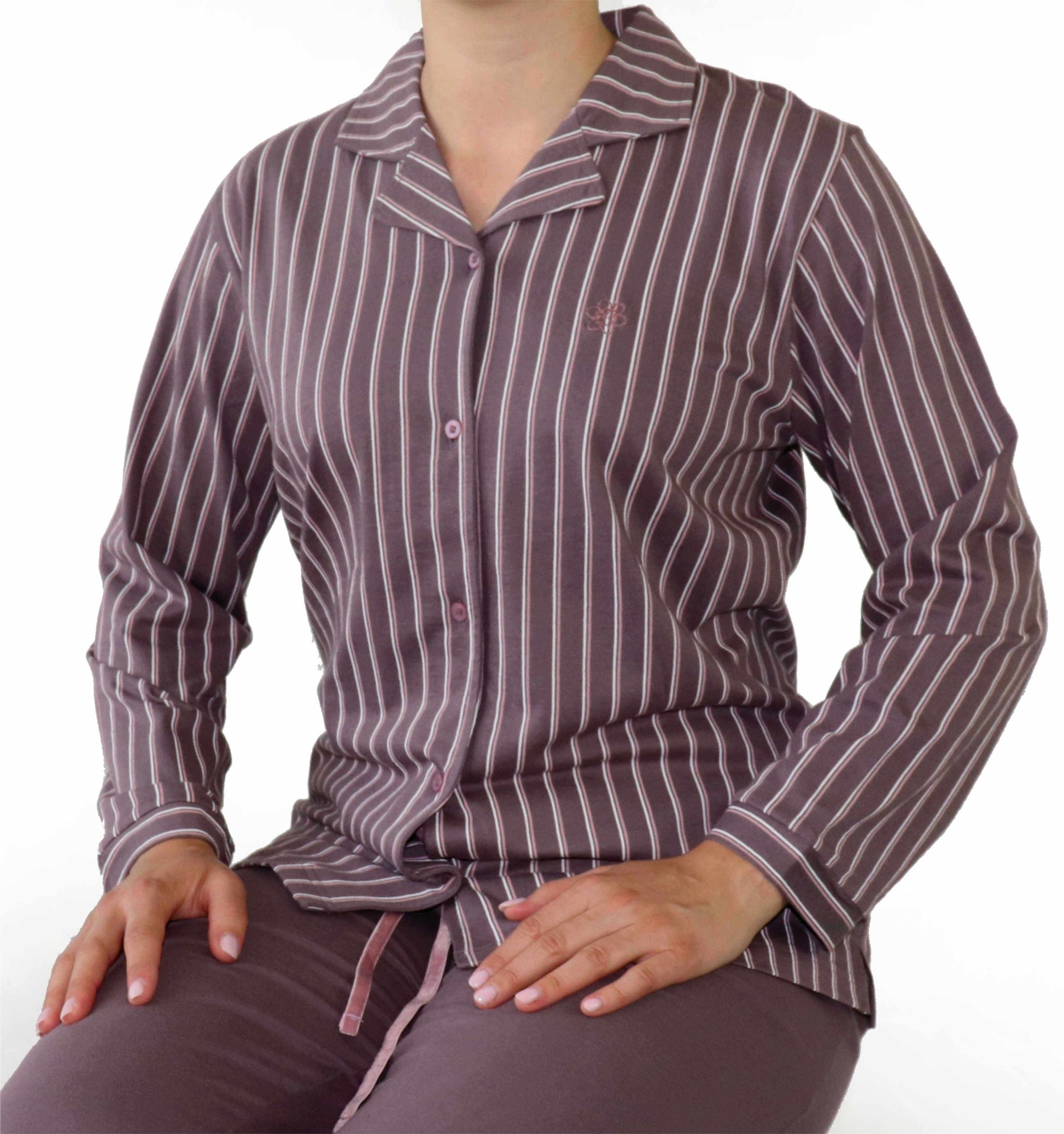 Medaillon dames - Doorknoop Pyjama - Lange - Bruin - afbeelding 5